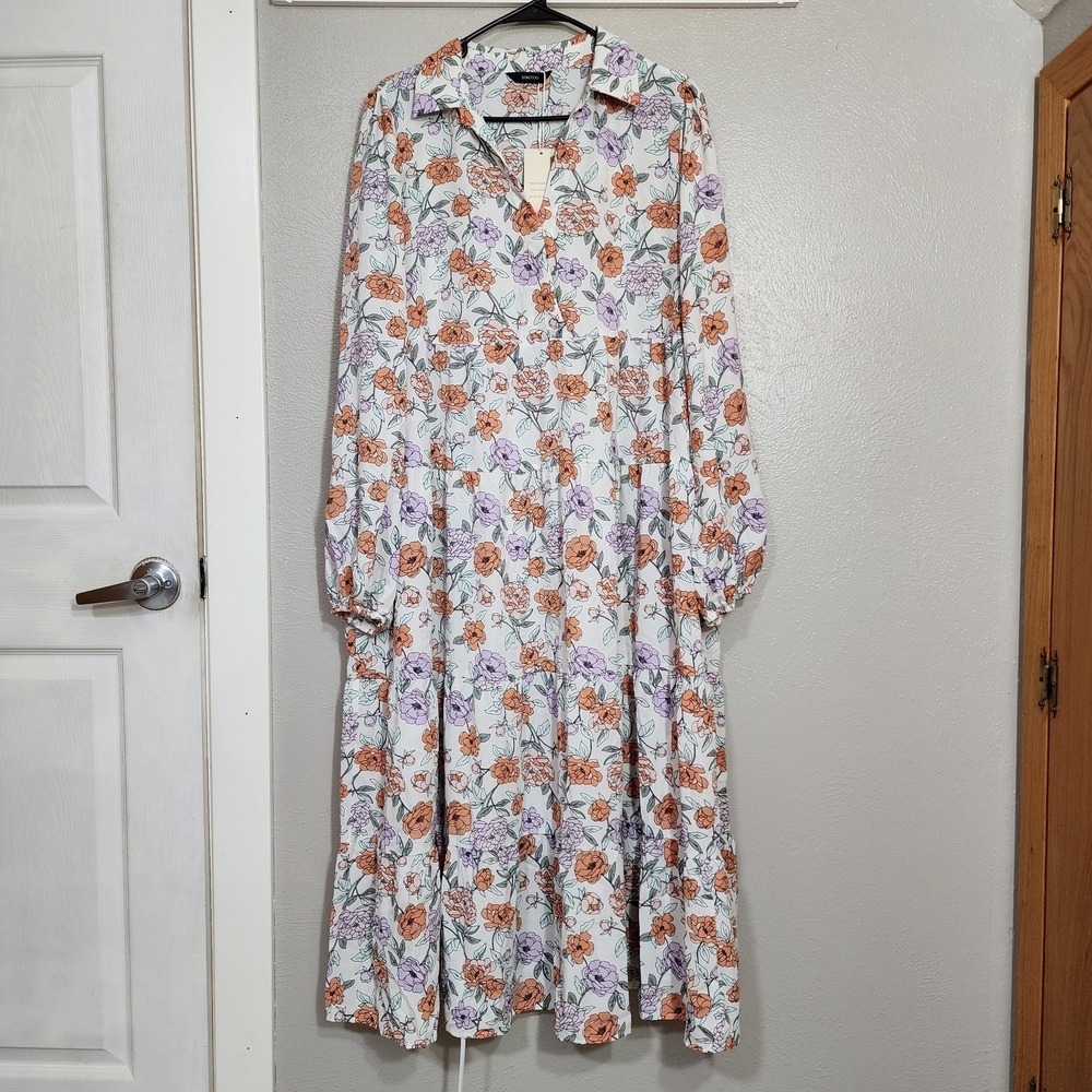 Dokotoo Dress Women's Plus Size 2x Maxi Floral Tiered Long Sleeve Sheer